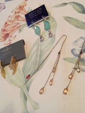 Lot 3 pairs GOLD plated + Sterling SILVER earrings ~ Amethyst citrine Chalcedony